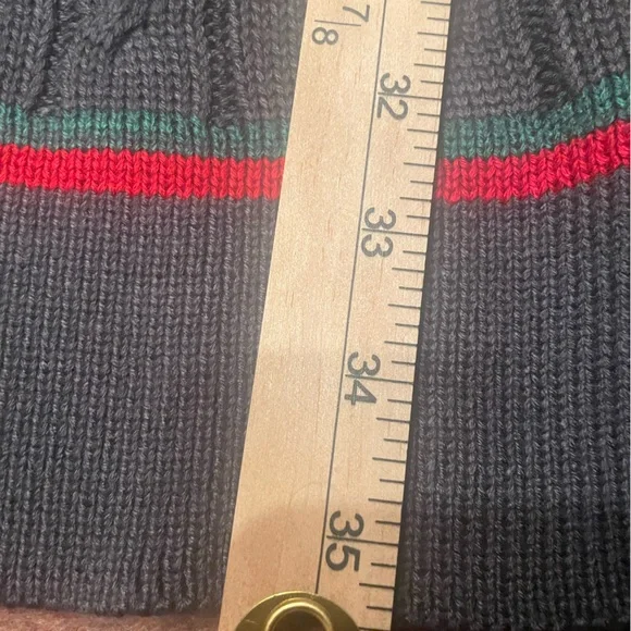 Gucci Charcoal Wool Scarf with Red and Green Stripes - Picture 4 of 4